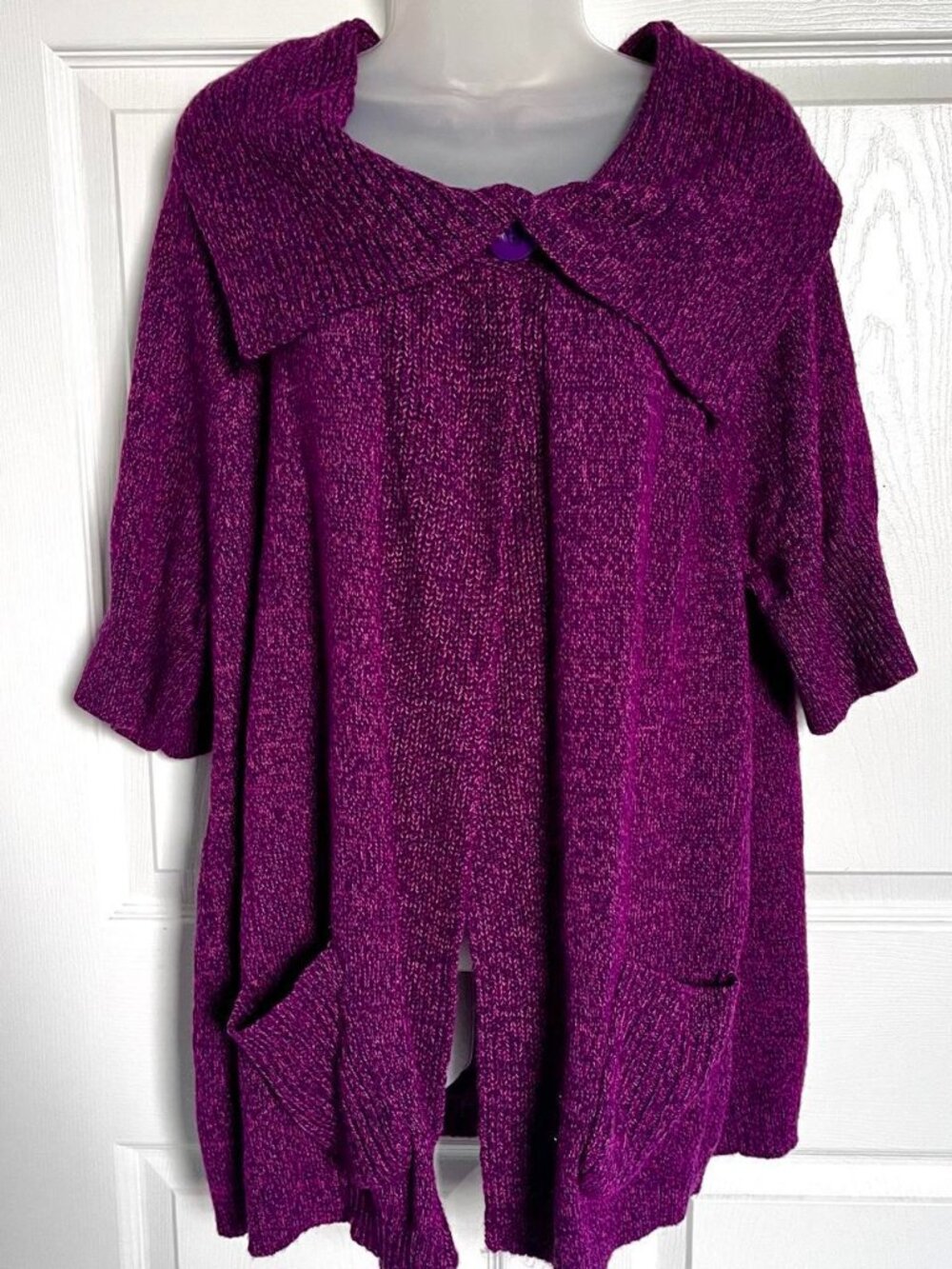 Vintage 90s/Y2K Whimsygoth Fashon Bug Marled Plum Knit Cardigan (L/XL)
